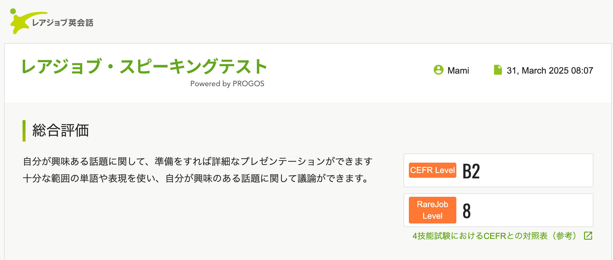 PROGOSの結果画面