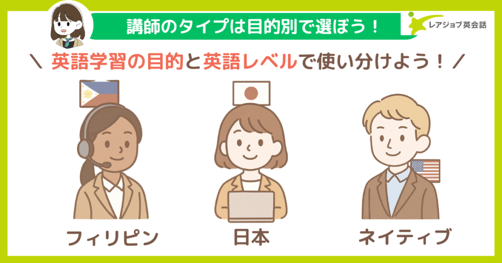 レアジョブ講師の3つのタイプ